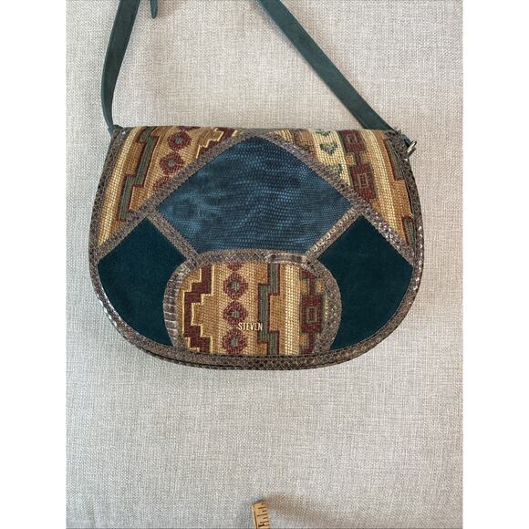 STEVEN BY STEVE MADDEN XL Leather Tapestry Crossbody Carpet Shoulder Bag NEW - Picture 14 of 16